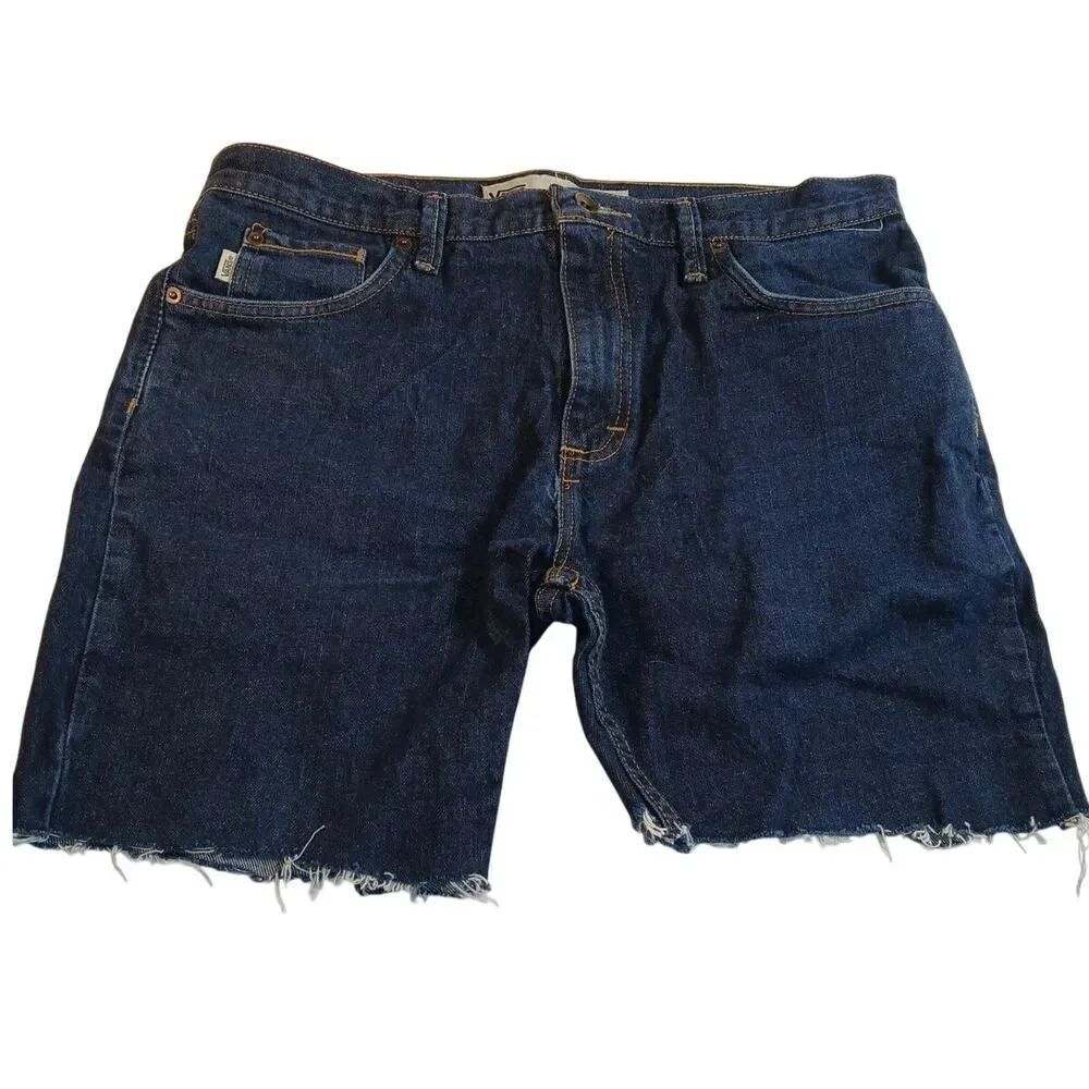Vans Off The Wall Dark Blue Cut Off Jean Shorts - 34 Waist